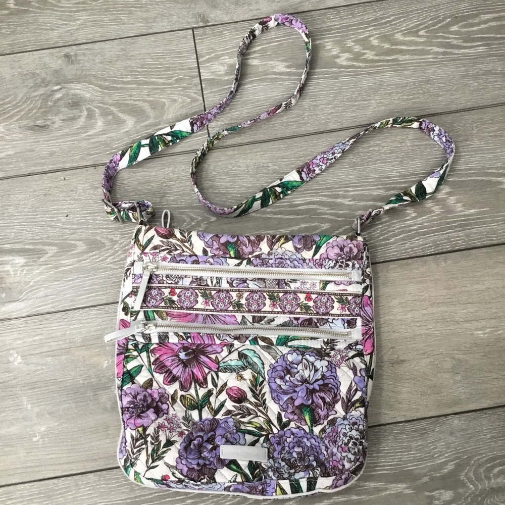 VERA BRADLEY Lavender Meadow Triple Zip Hipster Crossbody Bag